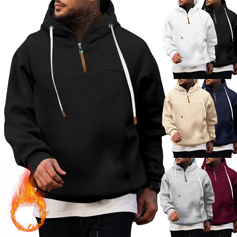 Herren Fleece-Halbzip-Hoodie mit Kapuze, Kordelzug und elastischen Bündchen Nord Taschen