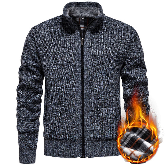 Herren strukturierter Strickcardigan mit durchgehendem Reißverschluss und kontrastgefüttertem Stehkragen Nord Taschen