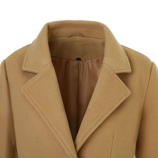 Damen Taillierter Kurzmantel mit Bindegürtel und Reverskragen Nord Taschen