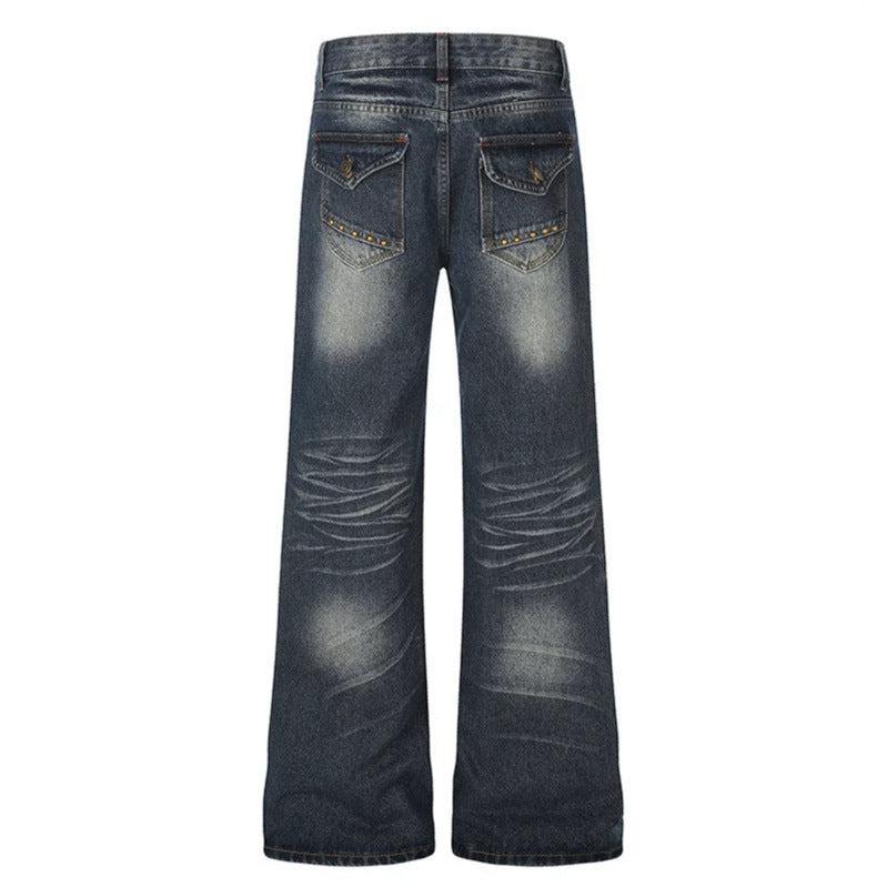 Damen Weite High‑Waist Palazzo-Jeans mit Zierstein‑Kreuzapplikation Nord Taschen