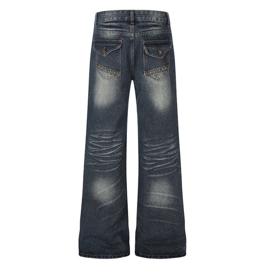 Damen Weite High‑Waist Palazzo-Jeans mit Zierstein‑Kreuzapplikation Nord Taschen