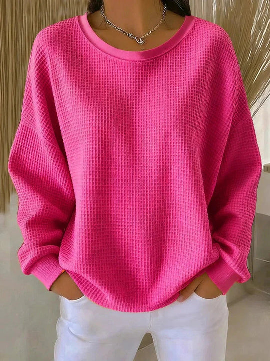 Damen Oversize Waffelstrick-Sweatshirt mit Rundhalsausschnitt Nord Taschen