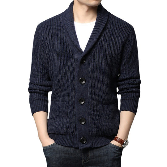 Herren Grobstrick-Cardigan mit Schalkragen, aufgesetzten Taschen und Knopfleiste Nord Taschen