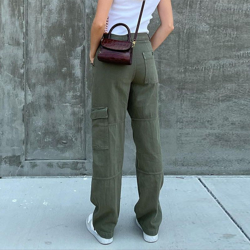 Damen Hochtaillierte Relaxed-Cargo-Hose mit weitem Bein und Knieabnähern Nord Taschen