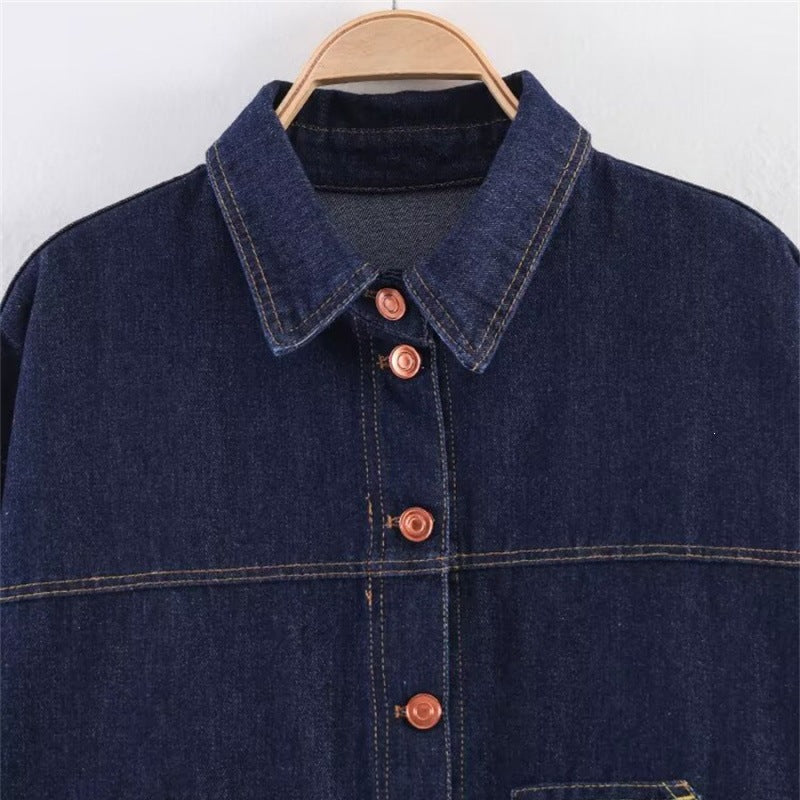 Damen Oversize-Jeansjacke mit kastigem Cropped-Schnitt, aufgesetzten Taschen und Kontrastnähten Nord Taschen
