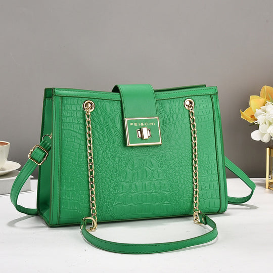 Damen elegante Handtasche mit Krokodilprägung und goldenen Beschlägen Nord Taschen