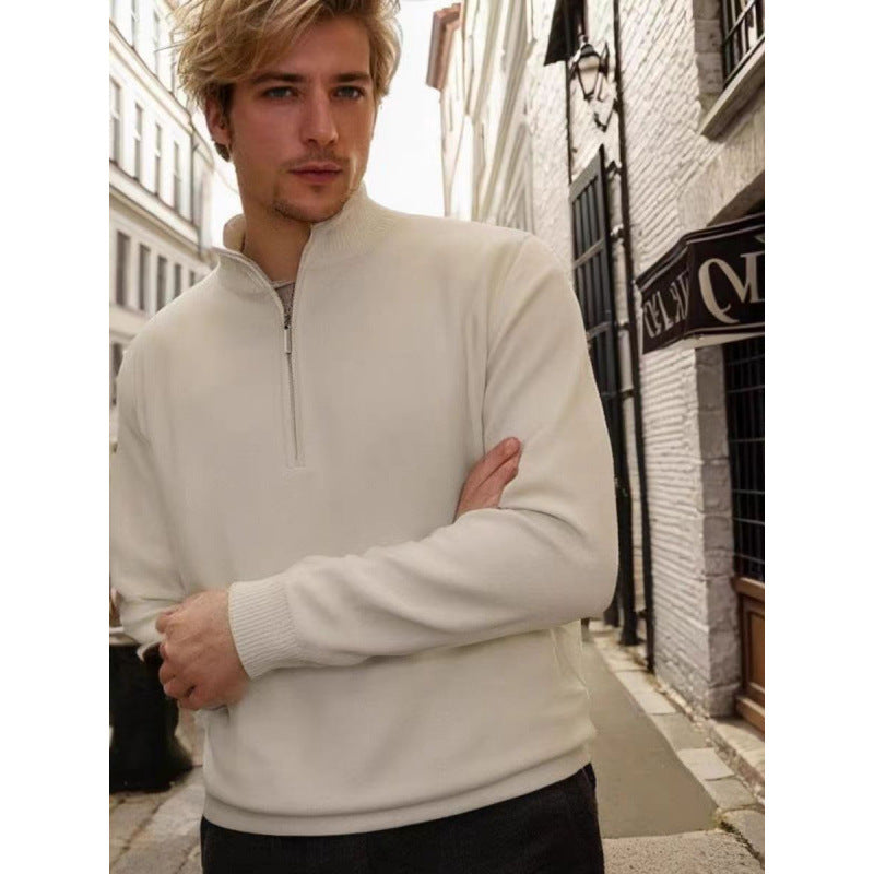 Herren Feinstrick-Halbzip-Pullover mit Stehkragen und Rippbündchen Nord Taschen
