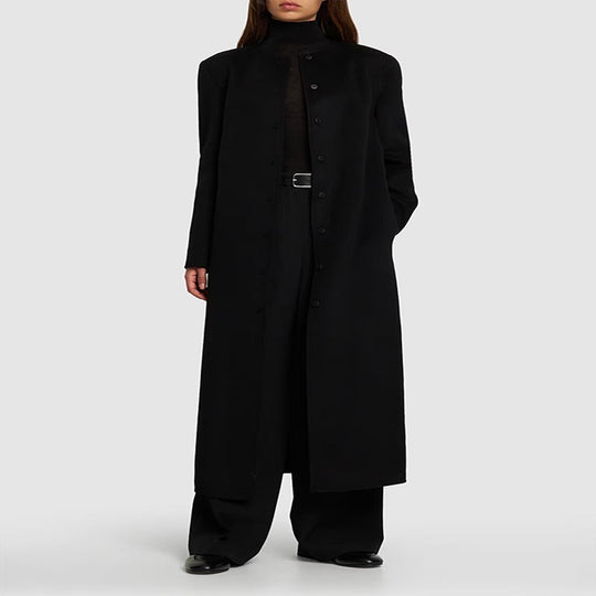 Damen Langer Minimalistischer Stehkragenmantel aus Wollmix mit verdeckter Knopfleiste Nord Taschen