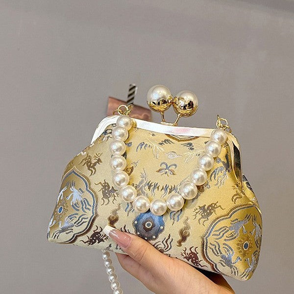 Damen elegante Umhängetasche mit luxuriösem Perlenriemen Nord Taschen