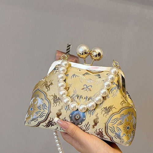 Damen elegante Umhängetasche mit luxuriösem Perlenriemen Nord Taschen