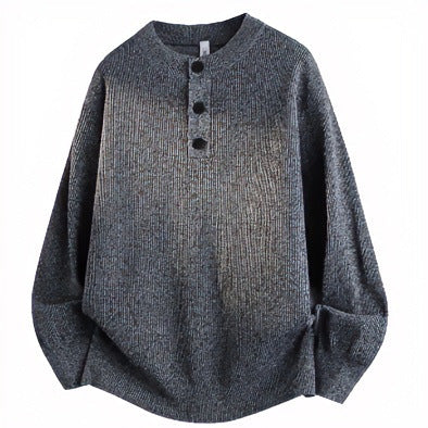 Unisex Oversized Rippen-Henley-Pullover mit verlängertem Rückensaum und 3-Knopf-Leiste Nord Taschen