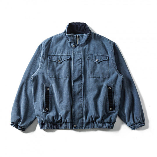 Herren Kastenförmige Canvas-Blousonjacke mit Cordbesatz, Stehkragen und elastischem Saum Nord Taschen