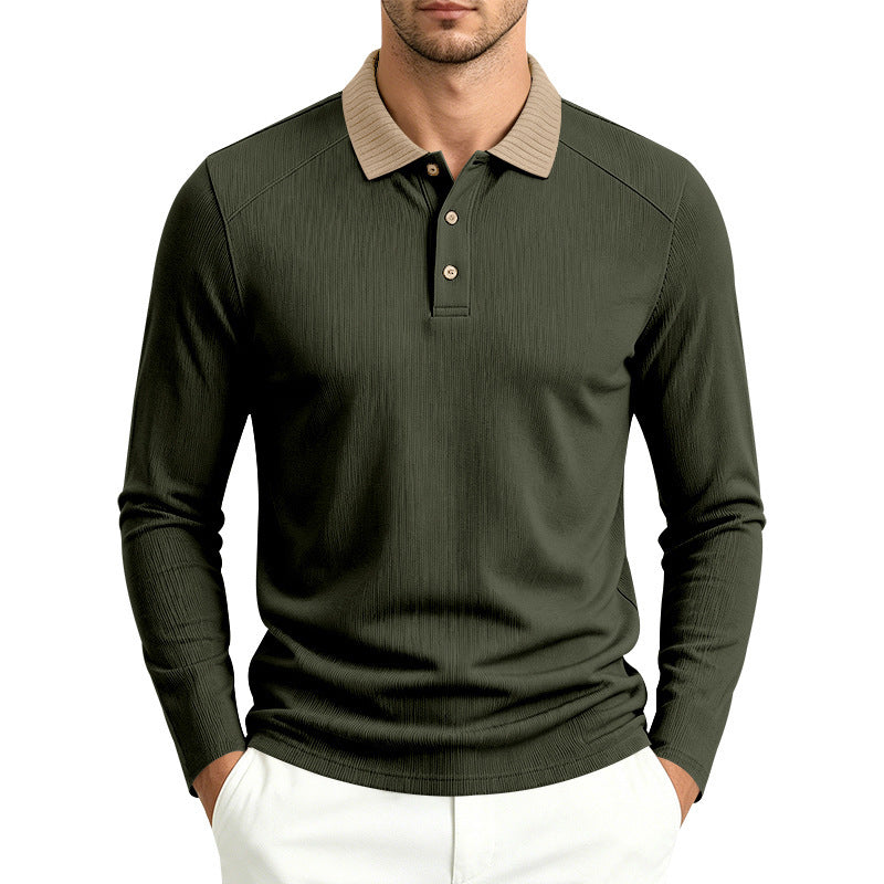 Herren Langarm-Polo aus feinem Rippstrick mit Kontrastkragen und Knopfleiste Nord Taschen