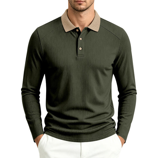 Herren Langarm-Polo aus feinem Rippstrick mit Kontrastkragen und Knopfleiste Nord Taschen