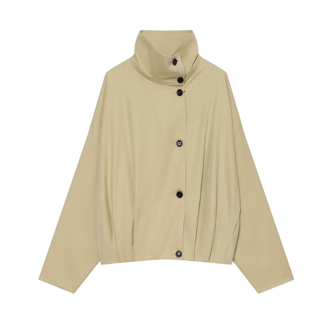 Damen Cropped Capejacke mit hohem Stehkragen, überschnittener Ärmel und Knopfleiste Nord Taschen