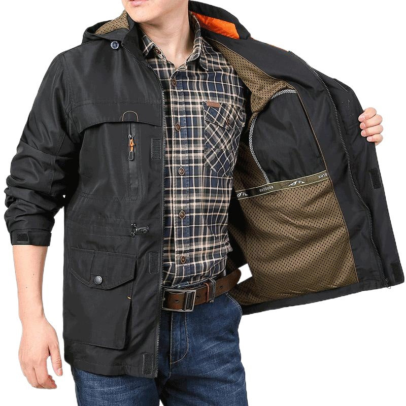 Herren  leichte winddichte Fieldjacke mit atmungsaktivem Meshinnenfutter, zahlreichen Reißverschluss- und Klappentaschen sowie verstellbaren Ärmelmanschetten Nord Taschen