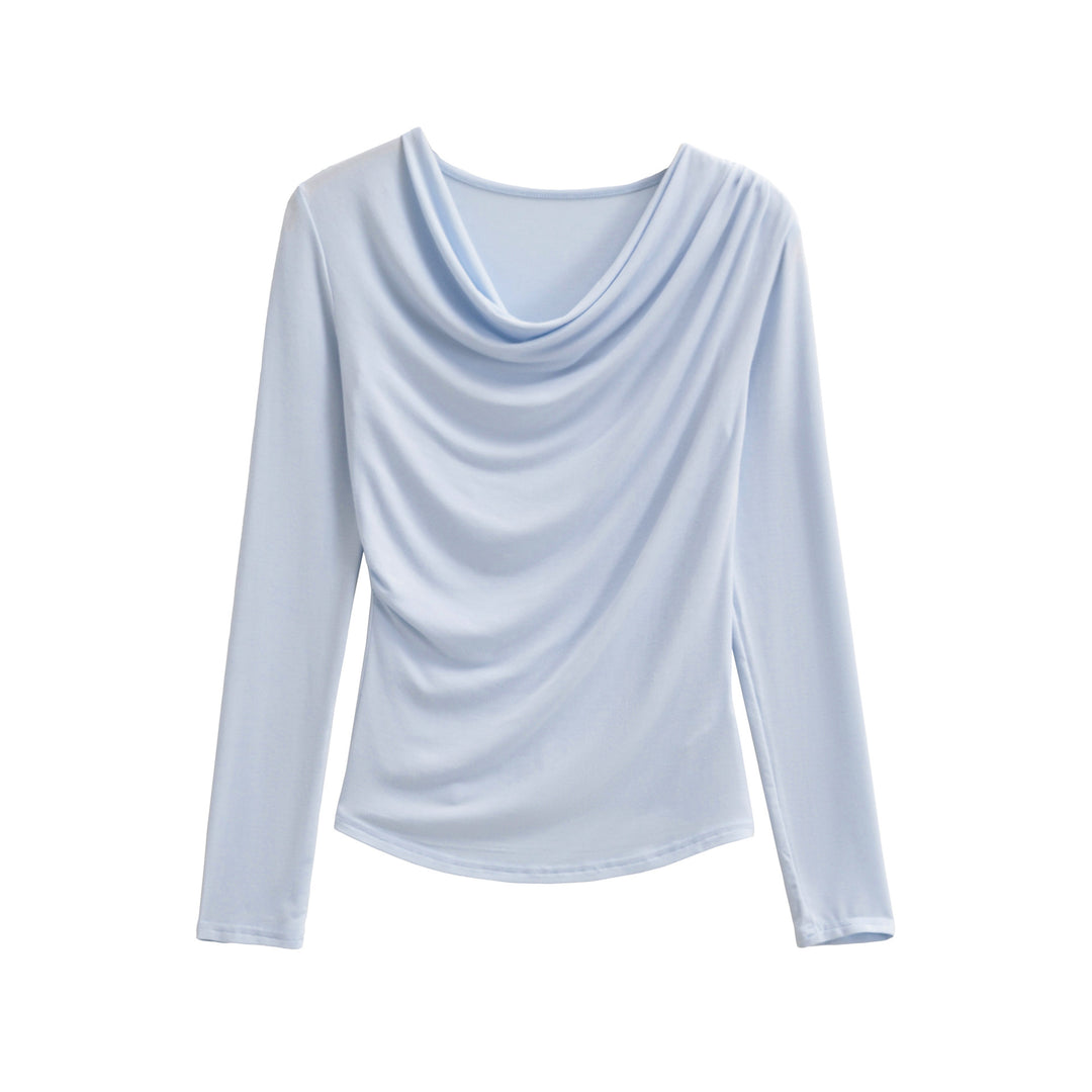 Damen Wasserfallkragen Langarmshirt mit Drapierung und taillierter Wickeloptik Nord Taschen