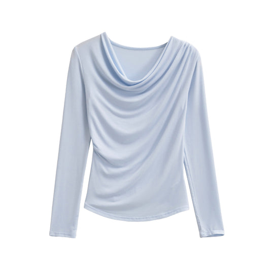 Damen Wasserfallkragen Langarmshirt mit Drapierung und taillierter Wickeloptik Nord Taschen
