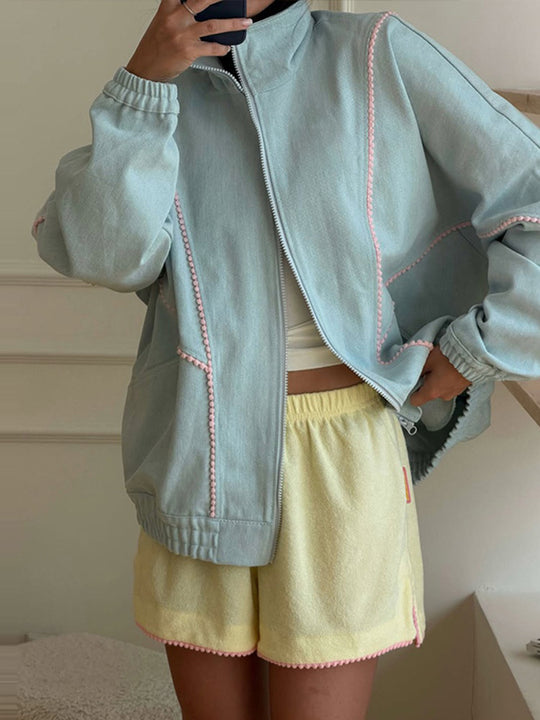 Damen Frottee-Loungewear-Set mit Reißverschluss-Jacke, Oversize-Schnitt & Pompon-Besatz Nord Taschen