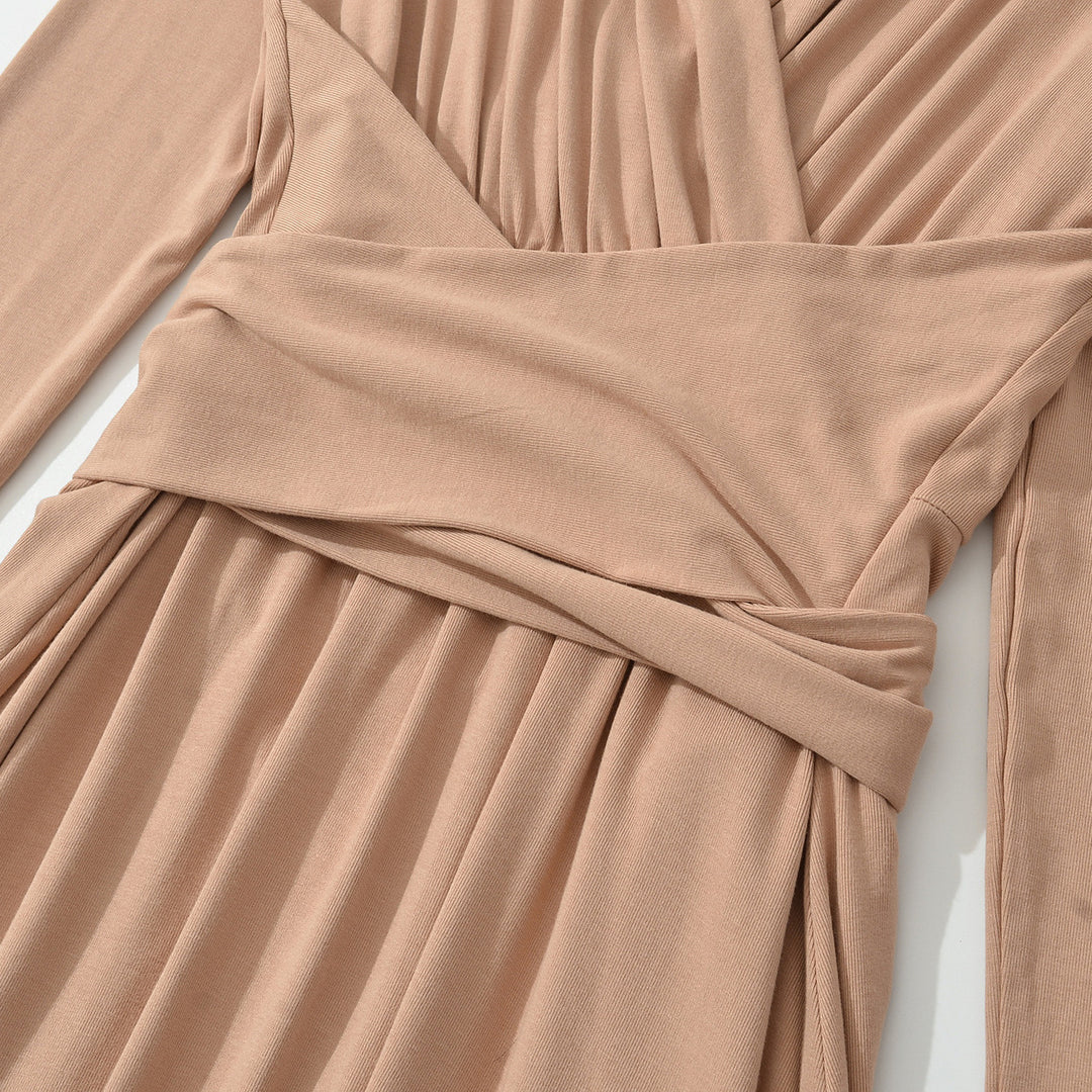 Damen Maxi-Wickelkleid mit taillierter Wickelpartie und langen Ärmeln Nord Taschen