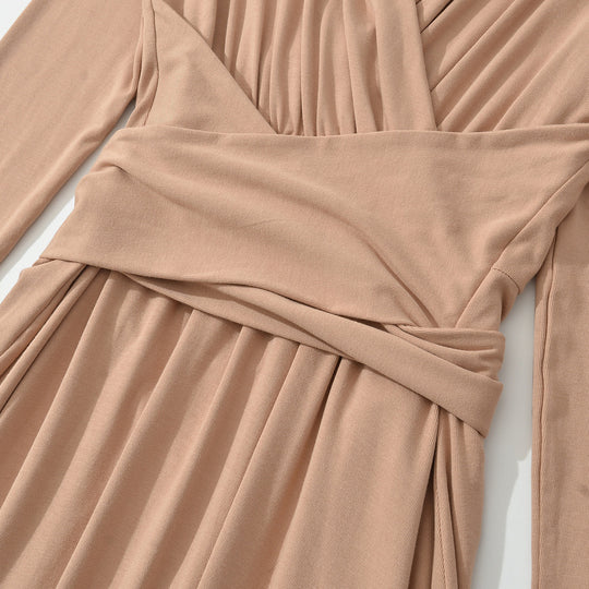 Damen Maxi-Wickelkleid mit taillierter Wickelpartie und langen Ärmeln Nord Taschen