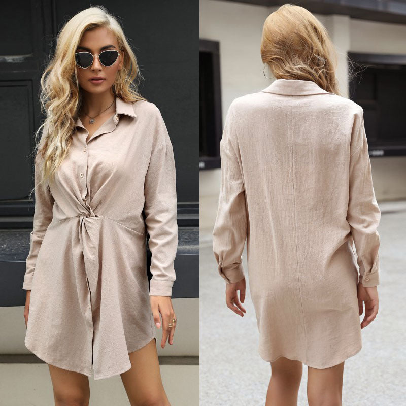 Damen Knoten-Blusenminikleid mit Hemdkragen und taillierter Wickeloptik Nord Taschen
