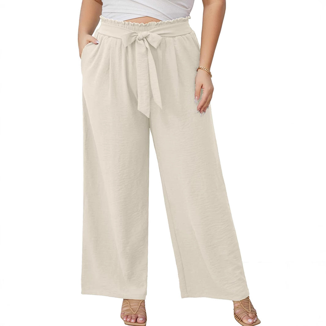 Damen Weite Culotte-Hose in Leinenoptik mit Paperbag-Taille, Bindegürtel und Eingrifftaschen Nord Taschen