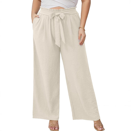 Damen Weite Culotte-Hose in Leinenoptik mit Paperbag-Taille, Bindegürtel und Eingrifftaschen Nord Taschen