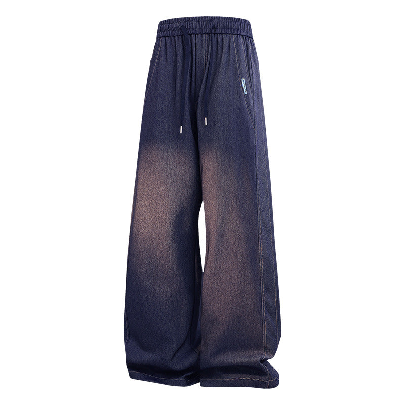 Damen Weite Denim-Jogginghose mit Elastischem Bund, Tunnelzug & Vintage-Waschung Nord Taschen