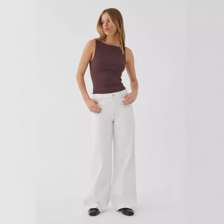 Damen weites Denim Hosenmodell mit tiefem Bund und weitem Schlag Nord Taschen