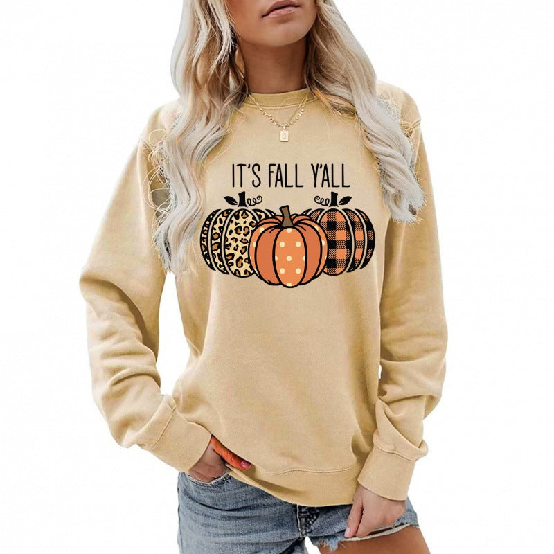 Damen lässiges Herbst Sweatshirt mit Kürbismotiv und Rundhalsausschnitt Nord Taschen
