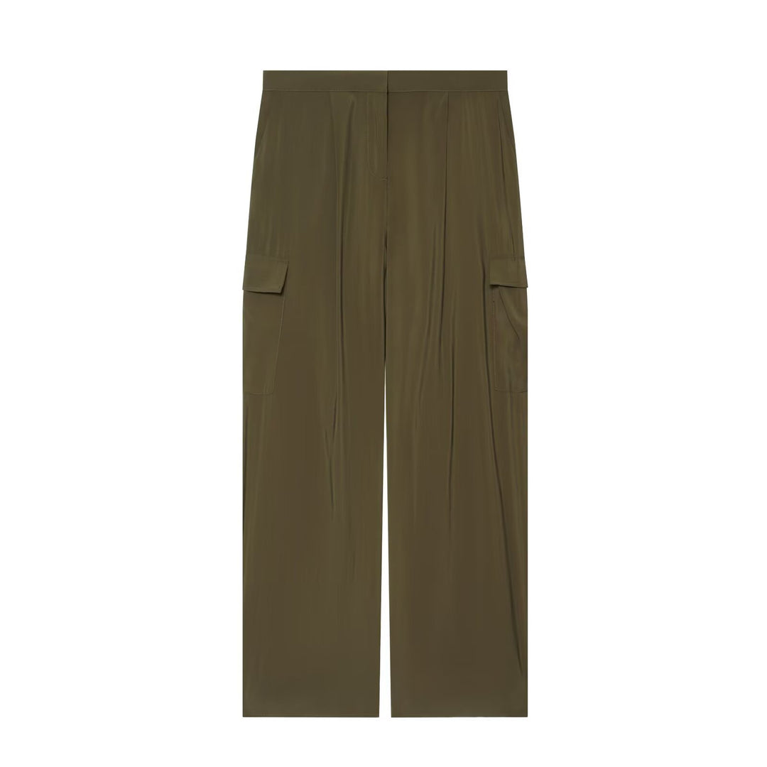 Damen Zweiteiliges Ensemble aus plissiertem Cropped-Blouson mit Stehkragen und weiter Cargo-Hose Nord Taschen