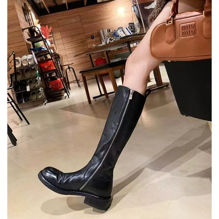 Damen Kniehohe Glattleder-Stiefel mit verdecktem Reißverschluss und stoßdämpfender Laufsohle Nord Taschen