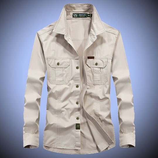 Herren robustes Canvas-Overshirt mit Brustpattentaschen, Hemdkragen und Utility-Details Nord Taschen