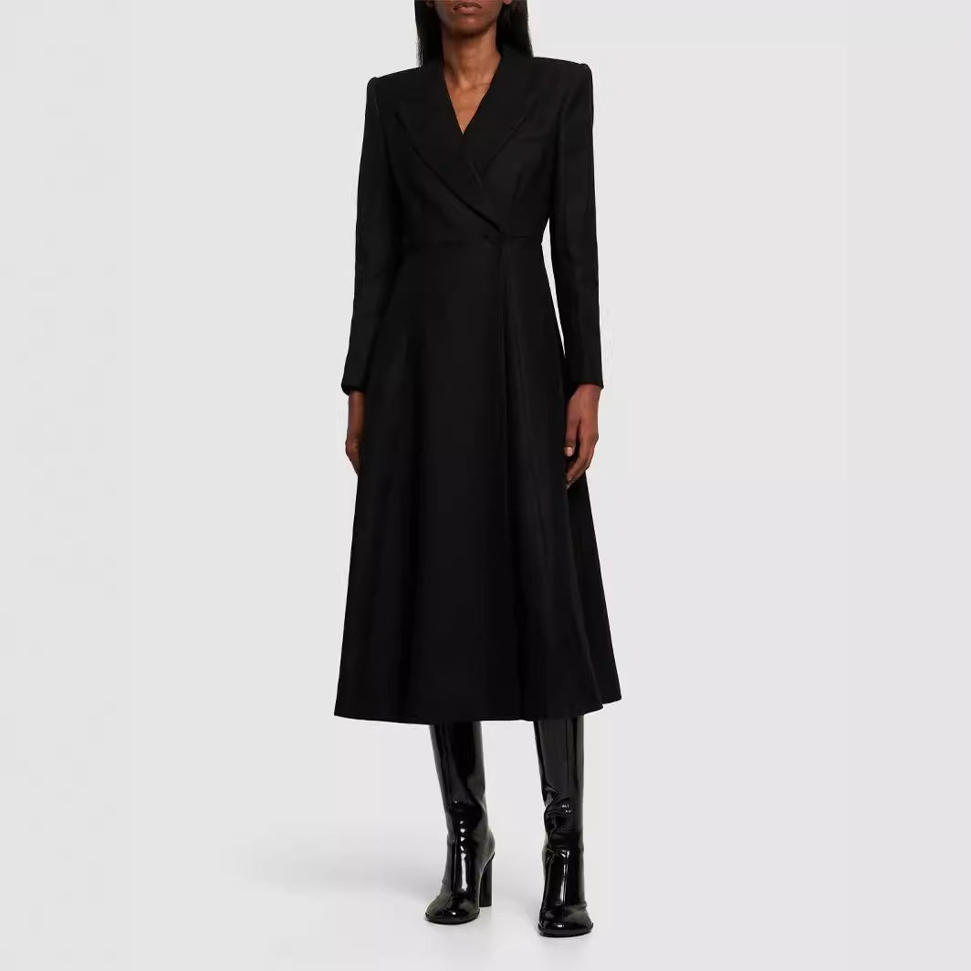 Damen langer taillierter Blazer‑Mantel mit Maxi‑Länge und strukturierten Schultern Nord Taschen
