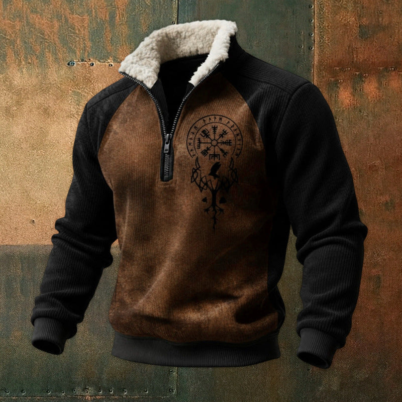Herren Urbaner Fleece Pullover mit Baum-Motiv Nord Taschen