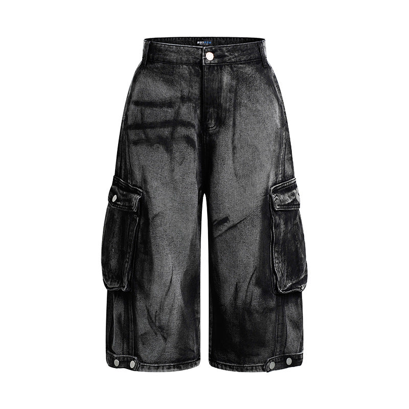 Damen High-Waist Denim-Cargo-Culotte mit weiten Beinen und aufgesetzten Taschen Nord Taschen