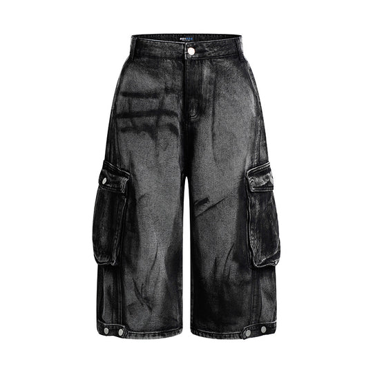 Damen High-Waist Denim-Cargo-Culotte mit weiten Beinen und aufgesetzten Taschen Nord Taschen