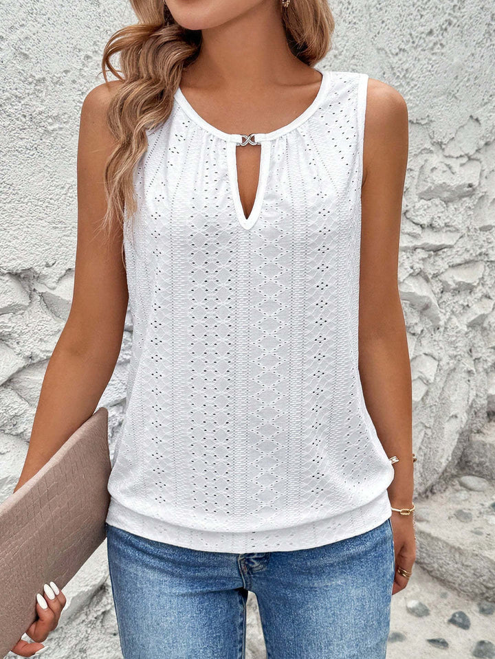 Damen luftiges Tanktop mit dekorativem Ausschnitt und feiner Struktur