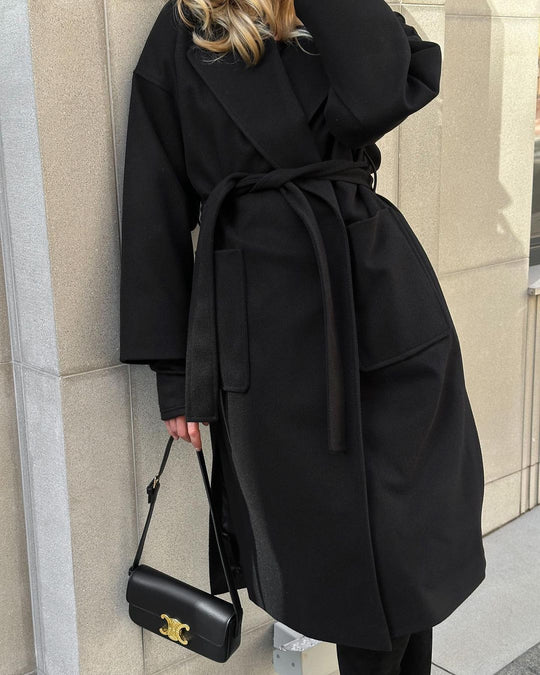 Damen Wickelmantel aus Wollmix mit Taillengürtel und aufgesetzten Taschen Nord Taschen