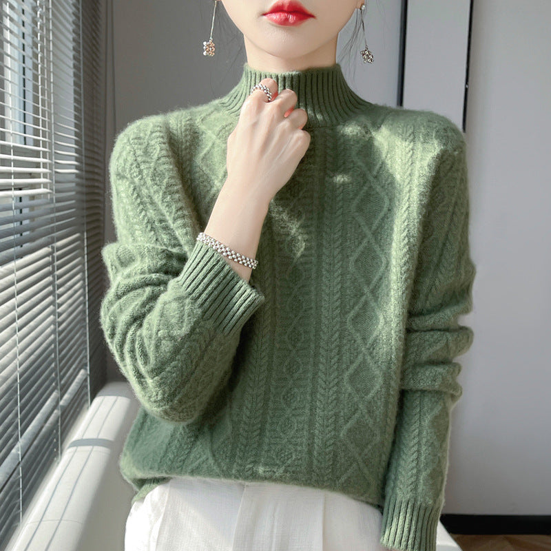 Damen Zopfmuster-Mockneckpullover mit feinem Ajour‑Detail und flauschiger Kaschmir‑Optik Nord Taschen