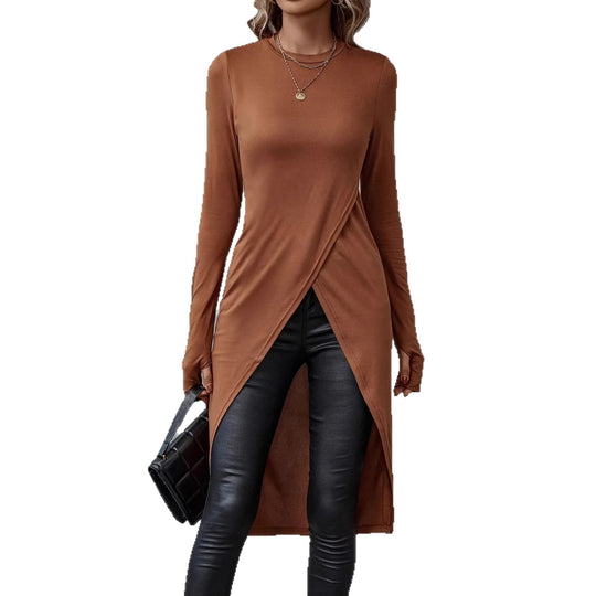 Damen Elegantes Wickelkleid mit langen Ärmeln Nord Taschen