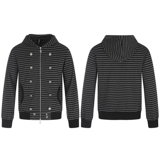 Damen Gestreifte Kapuzen‑Sweatjacke mit dekorativer Doppelreihe, Metall‑Zipper und Kapuze Nord Taschen