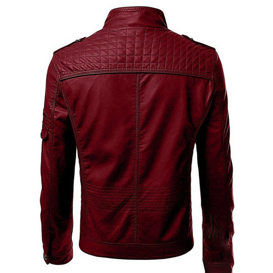 Herren Kunstleder-Bikerjacke mit Stehkragen, Ziernähten und Reißverschlusstaschen Nord Taschen