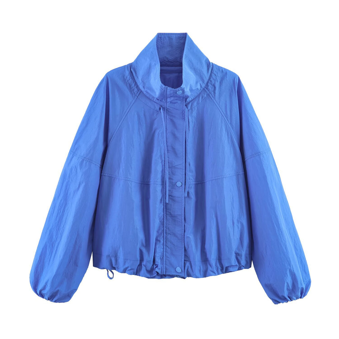 Damen Leichte Windbreakerjacke mit hohem Stehkragen, Tunnelzugsaum und Raglanärmeln Nord Taschen