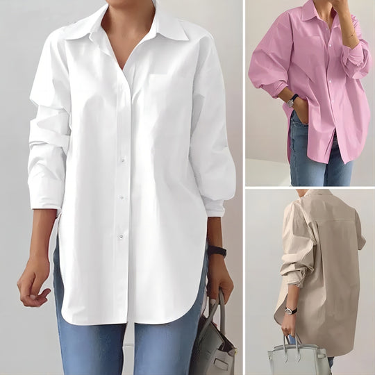 Damen Oversized Hemdbluse mit verlängertem Saum und Seitenschlitzen Nord Taschen