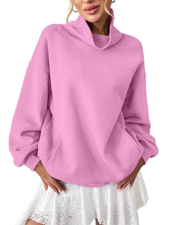 Damen Lässiges Oversize-Sweatshirt mit Schlauchkragen und Kängurutasche Nord Taschen
