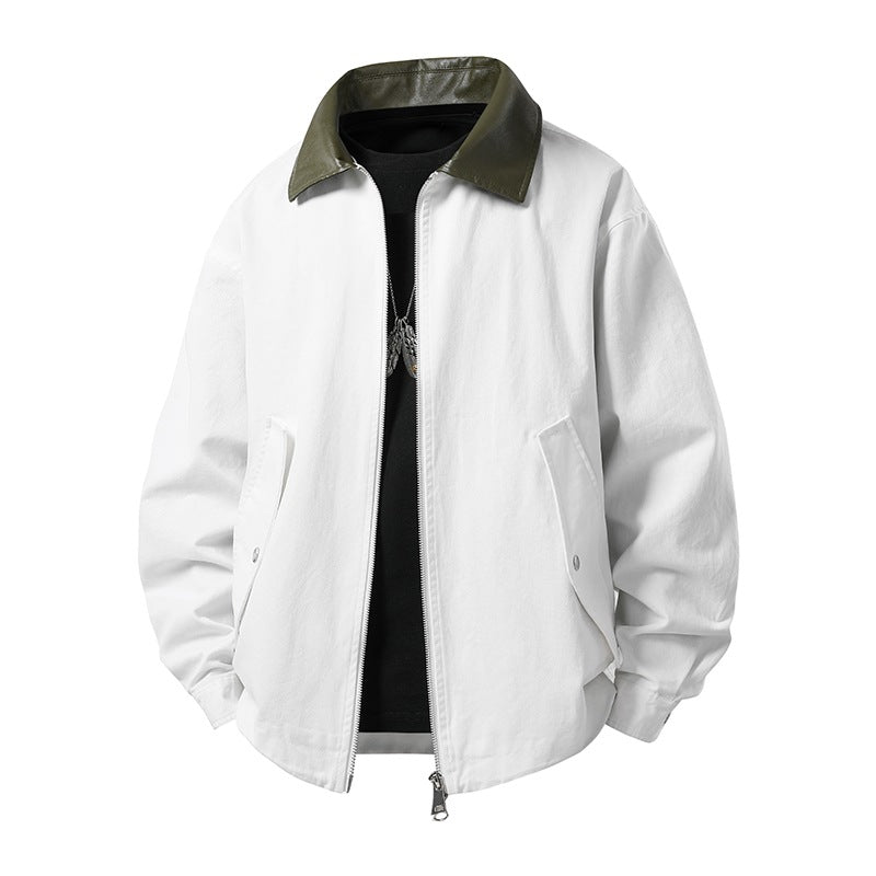 Herren leichte Oversize-Übergangsjacke mit Kontrastkragen aus Kunstleder und Zwei-Wege-Reißverschluss Nord Taschen
