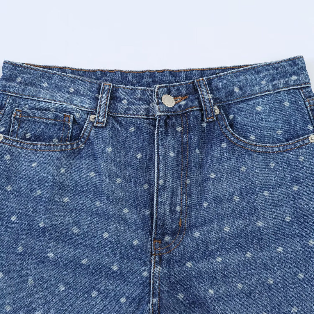 Damen High‑Waist Mom‑Jeans mit tapered Bein und dezentem Punkte‑Print Nord Taschen