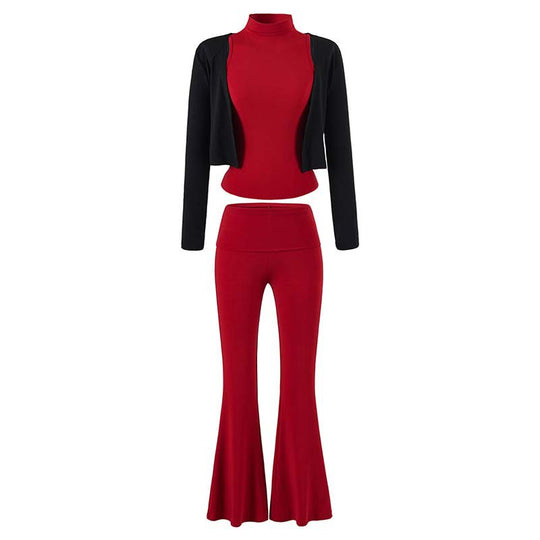 Damen Loungewear-Set mit Bolero, Rollkragen-Croptop und ausgestellter Schlaghose Nord Taschen